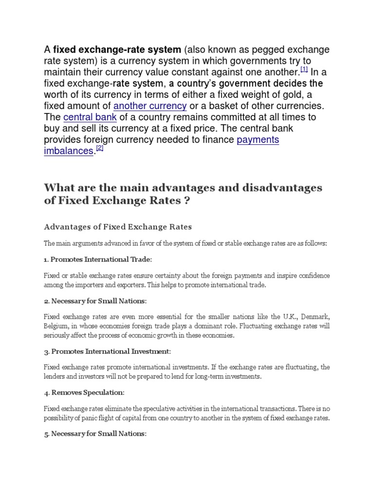 What Are The Main Advantages And Disadvantages Of Fixed Exchange Rates