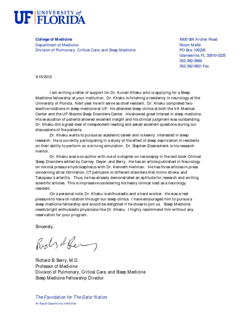 Dr Aunali S Khaku MD Letter Of Recommendation Sleep Fellowship DR 