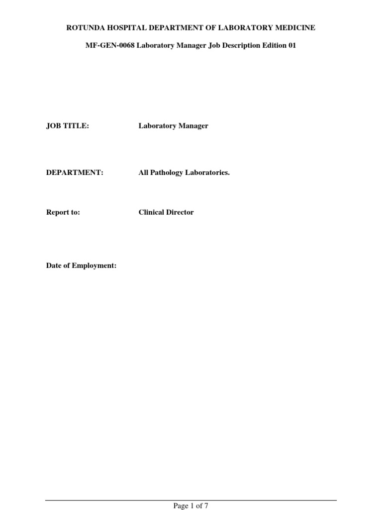 Laboratory Manager Job Description | PDF | Medical Laboratory ...