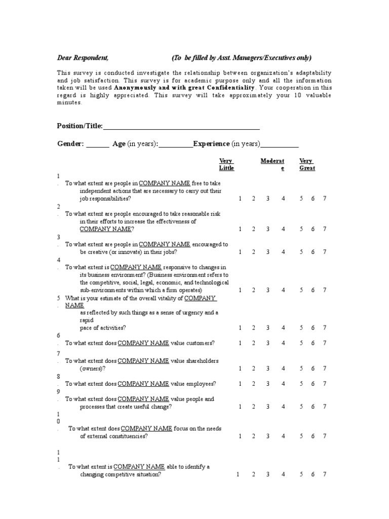 Job Satisfaction and Adaptability Survey | PDF | Employment | Psychology