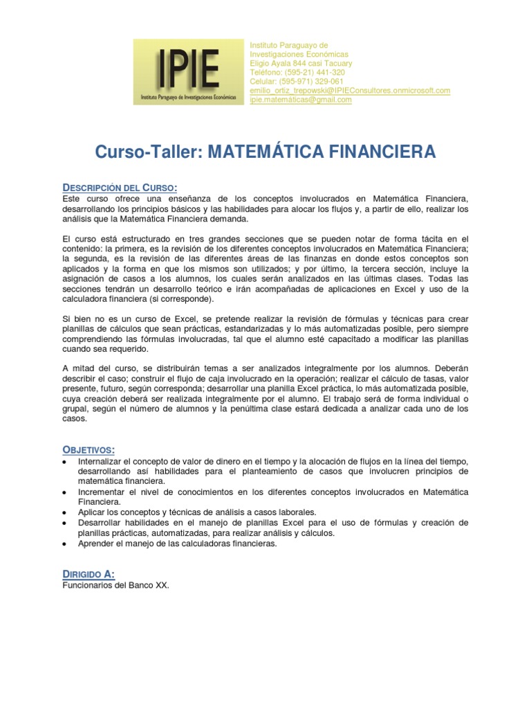 Curso de Matemática Financiera | PDF | Finanzas Matemáticas ...
