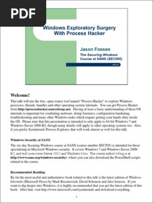 Process Hacker Sans Jason Fossen Pdf Remote Desktop Services Windows Registry