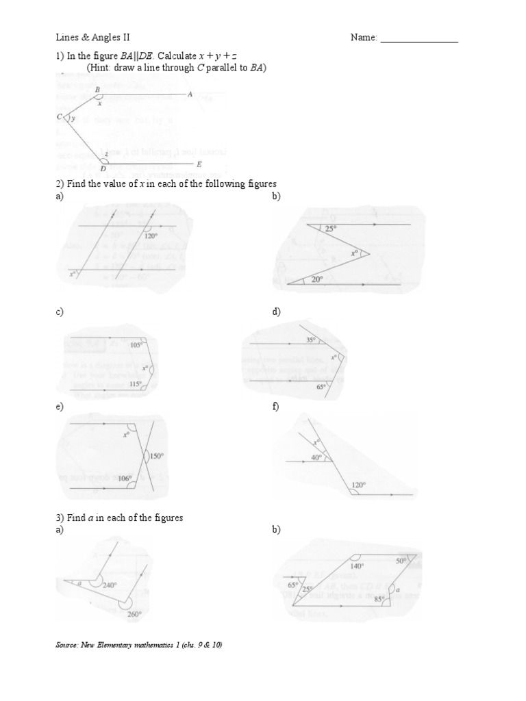Lines & Angles II Problem Set | PDF | Teaching Methods & Materials