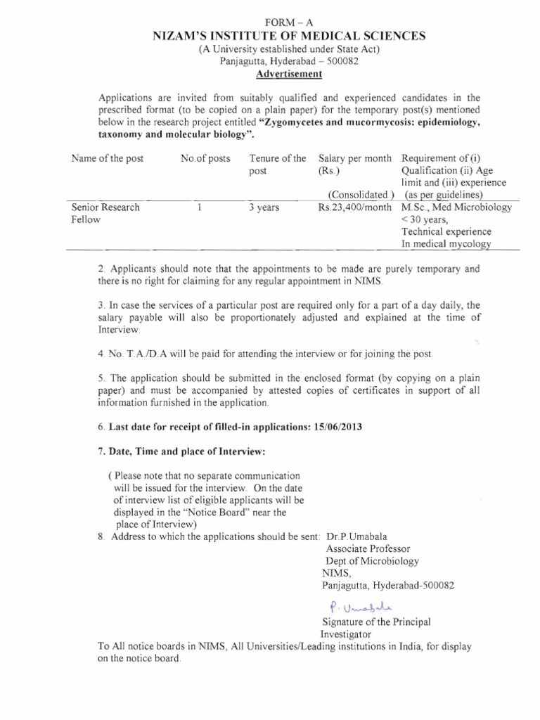 NIMS Senior Research Fellow Vacancy | PDF