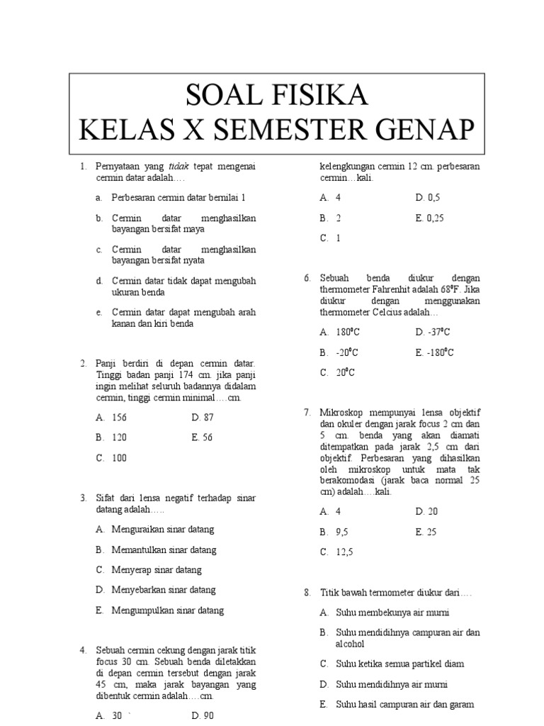 contoh soal essay fisika kelas 11 semester 1