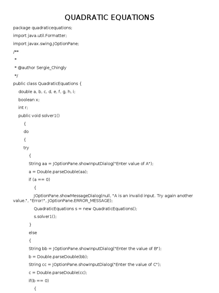 Quadratic Equations in java | Software Development | Applied Mathematics
