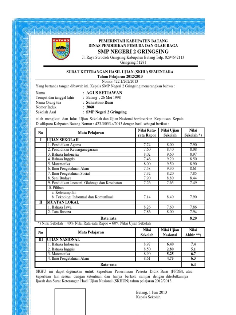 Skhun Sementara Smp Negeri 2 Gringsing 20122013