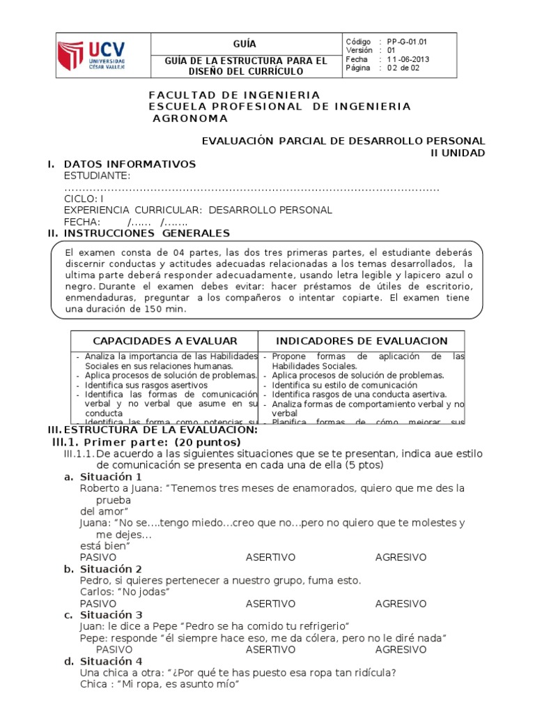 Examen de Desarrollo Personal II Ulima | PDF | Conflicto (proceso ...