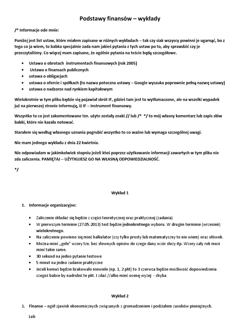 Rynki Finansowe Test Wielokrotnego Wyboru