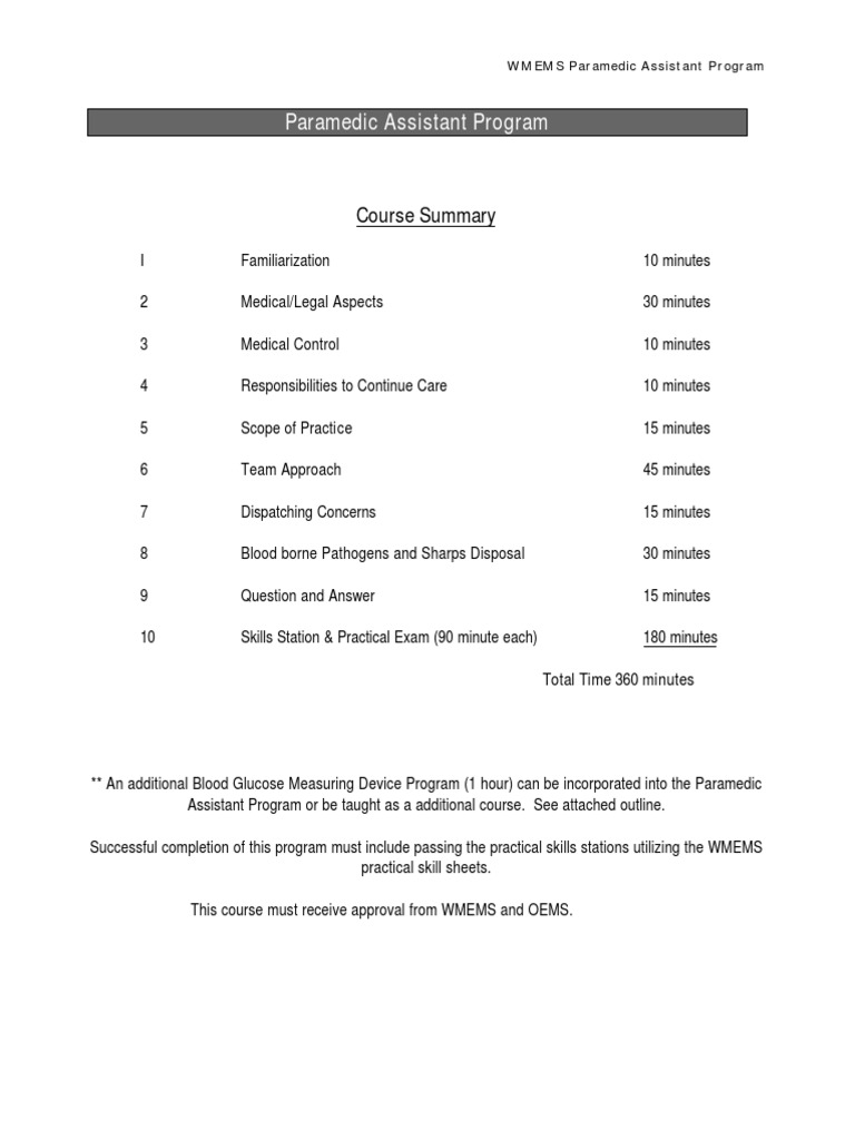 Paramedic Assist Course Outline Emergency Medical Technician