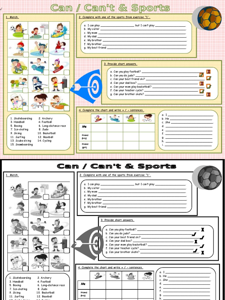 Can and Can't Sports Worksheet | PDF