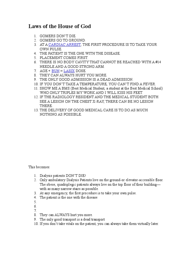 Laws of the House of God Patient Clinical Medicine