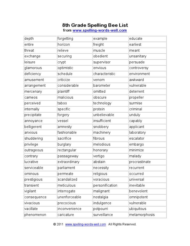 3rd grade spelling word list