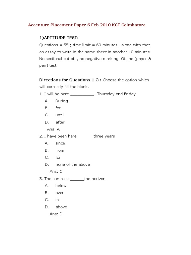 Accenture Placement Paper Answer Key | PDF | Atmosphere Of Earth ...