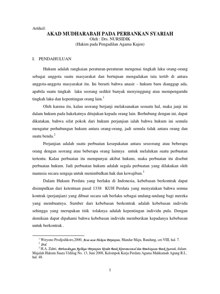 Artikel Akad Mudharabah Pada Perbankan Syariah Artikel Akad Mudharabah Pada Perbankan Syariah