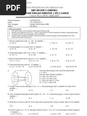              Soal Penilaian Akhir Semester Uas  Soal Uas Matematika Kelas 8 Semester 1 Kurikulum 2013 Tahun 2019