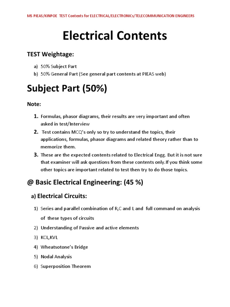 MS KINPOE, PIEAS Electrical Contents | PDF | Series And Parallel ...