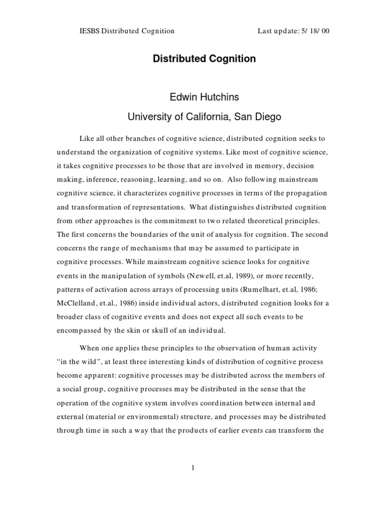 Understanding Distributed Cognition | PDF | Cognitive Science | Mind