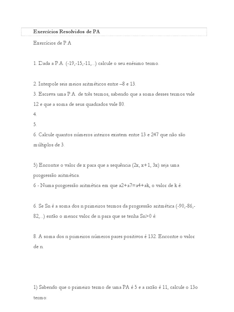 Exercícios Resolvidos de PA | PDF | Equações | Triângulo