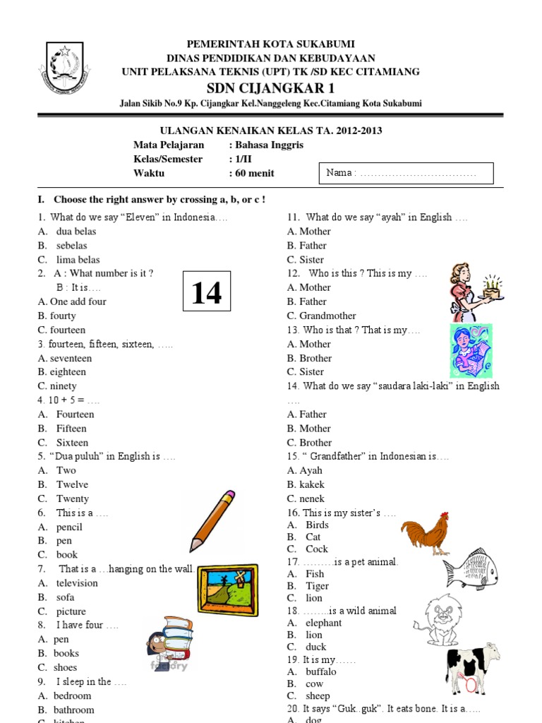 Soal Ukk Bahasa Inggris Kelas I Dan Ii