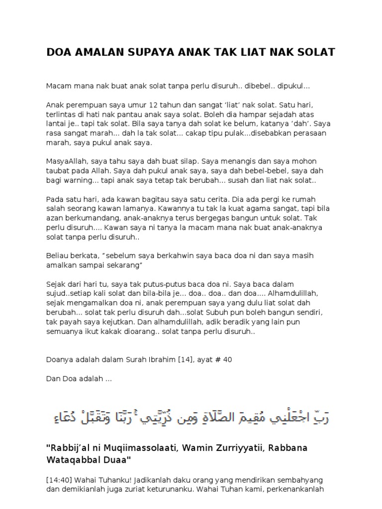 Doa Amalan Agar Anak Tak Liat Nak Solat Pdf