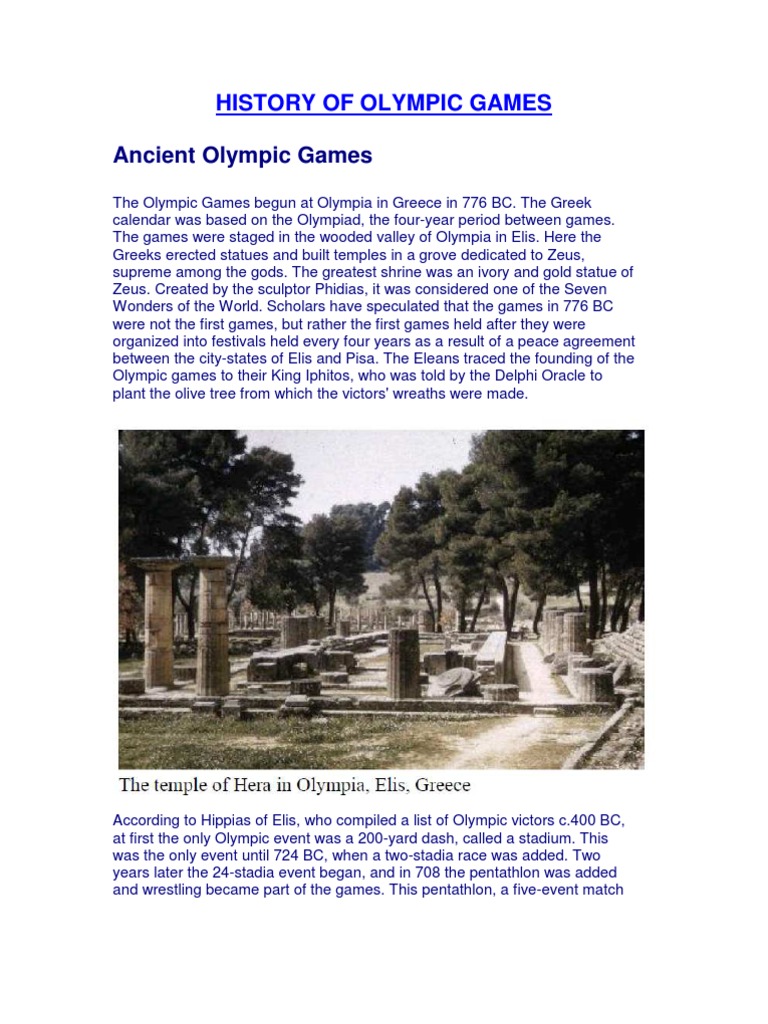 History of Olympic Games PDF Olympic Games Sports