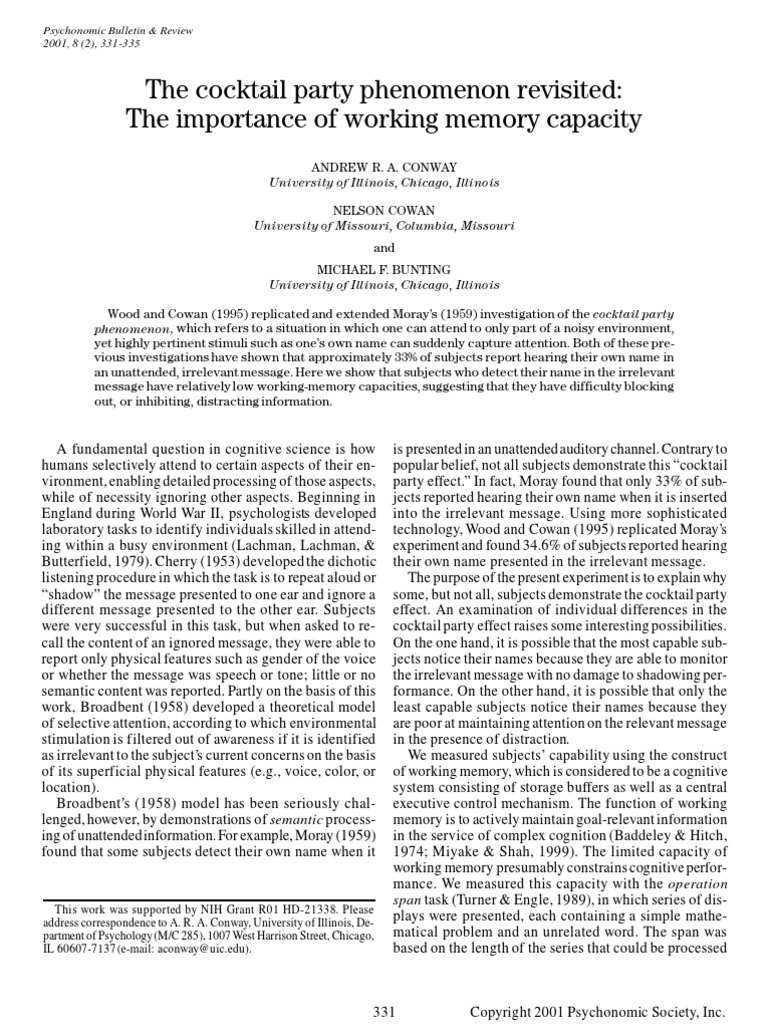 Conway Et Al PBR 2001 | PDF | Working Memory | Cognitive Neuroscience