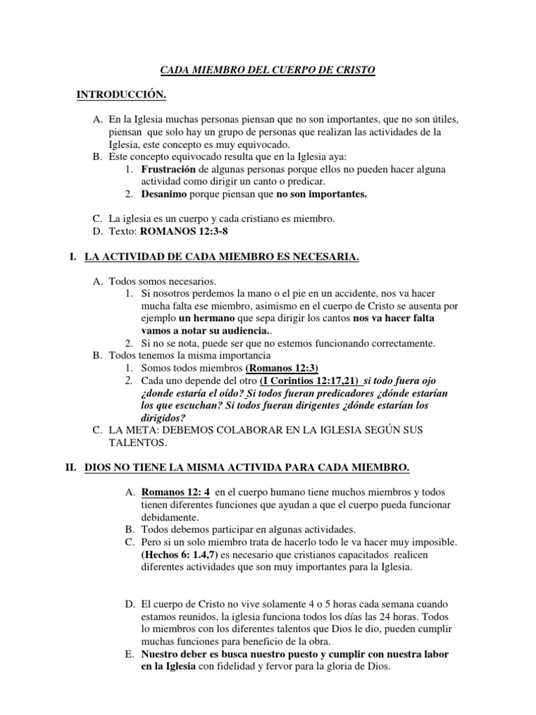 Cada Miembro en el Cuerpo de Cristo | PDF | Cuerpo de Cristo | Cristo ...