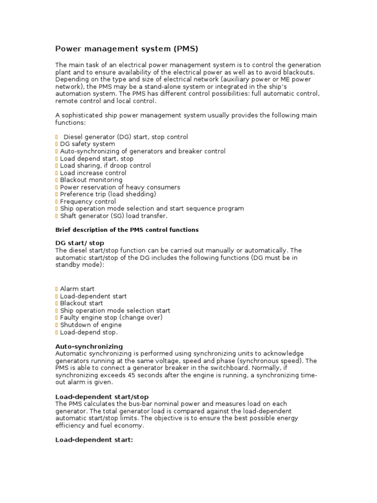 Ship Power Management System Overview | PDF | Automation | Systems ...