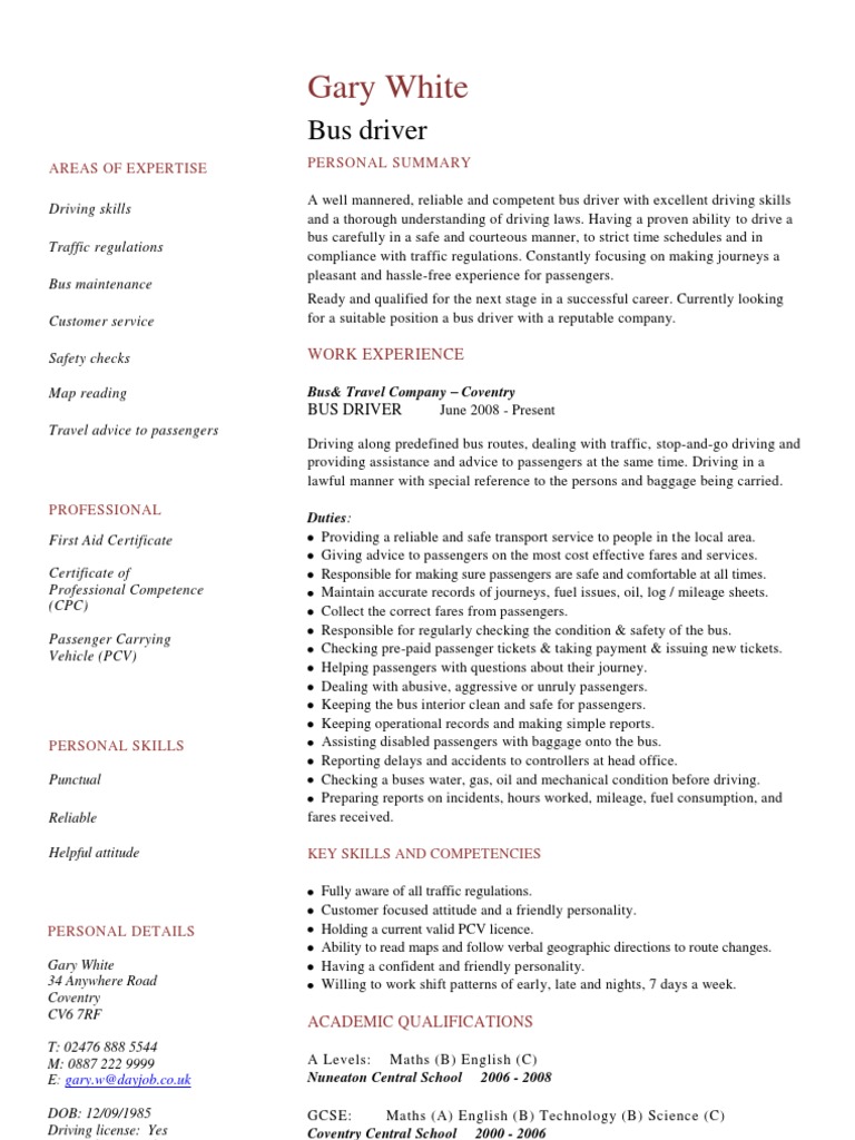Truck driver cv sample image