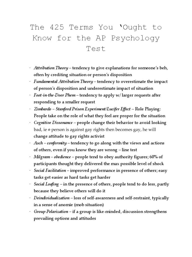 AP Psychology Key Terms Guide | PDF | Central Nervous System | Brain