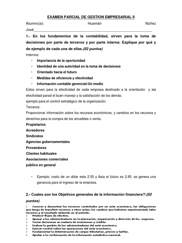 Examen Parcial de Gestión Empresarial II | PDF | Valor presente neto ...
