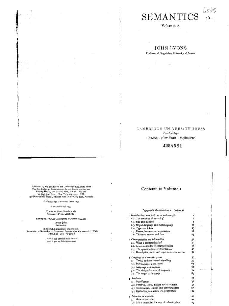 Semantics Vol. 2 (John Lyons) | PDF