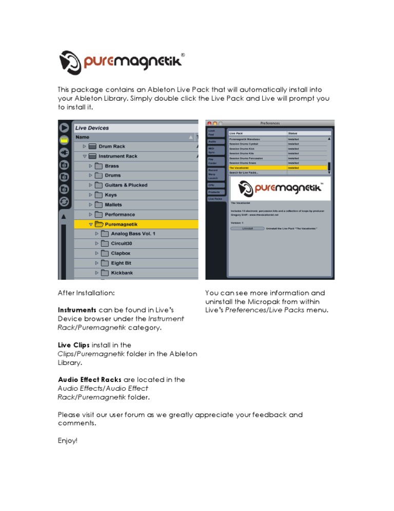 Ableton Live Pack Installation Guide | PDF