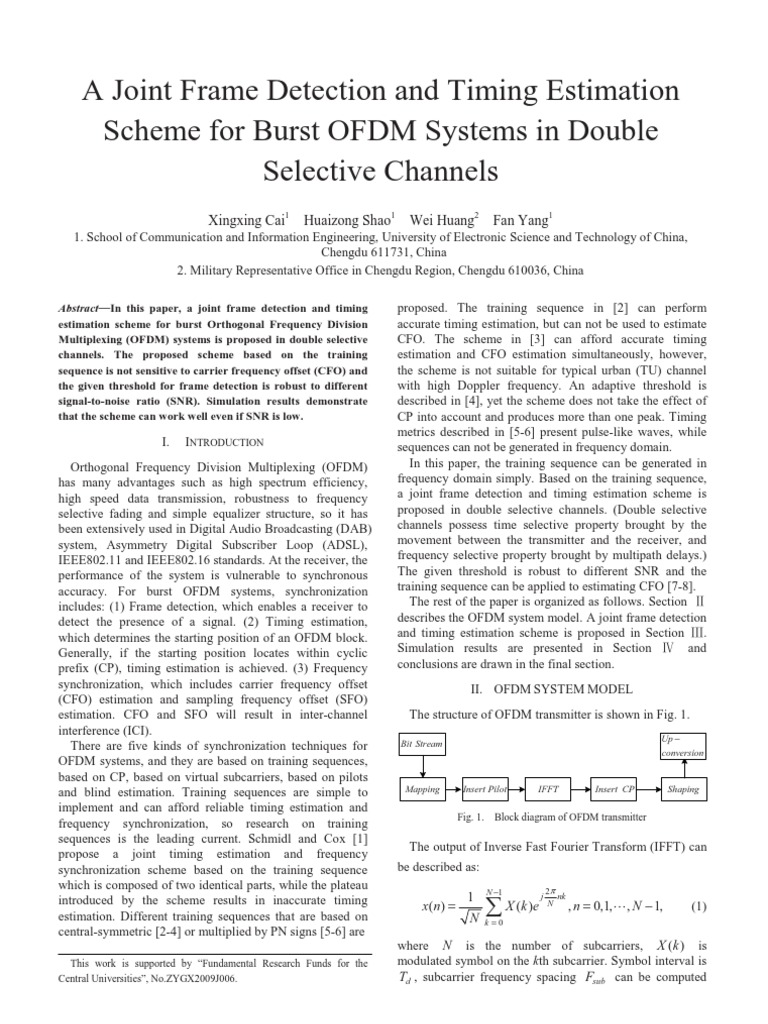 A Joint Frame Detection and Timing Estimation Scheme For Burst OFDM ...