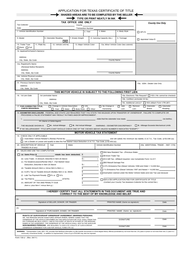 Texas 130 U >> 130 U Use Tax Taxes Texas 130 U >> 130 U Use Tax Taxes