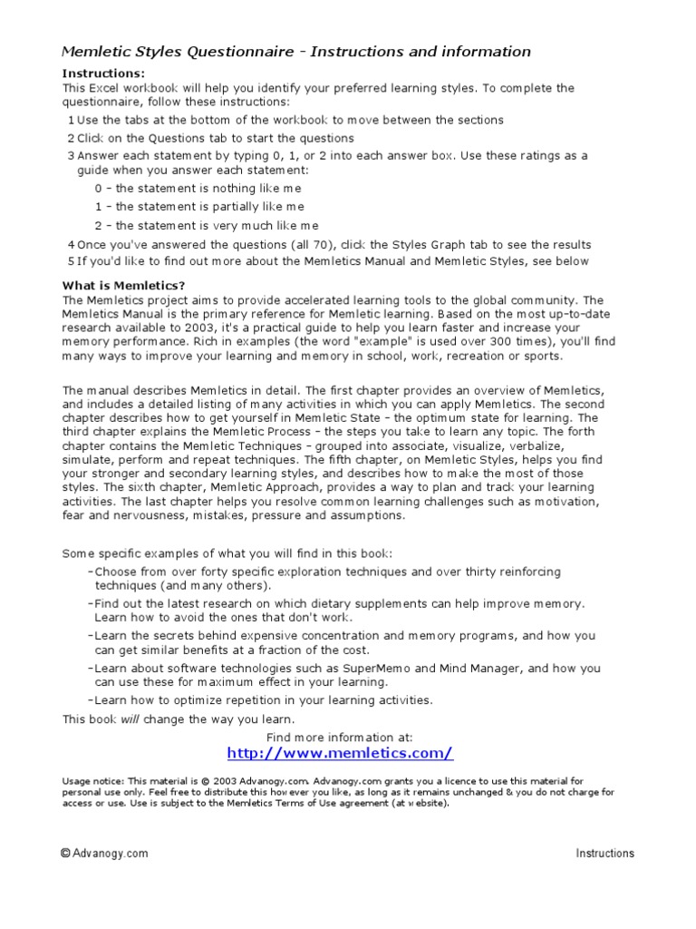 Memletics Learning Styles Inventory | PDF | Business
