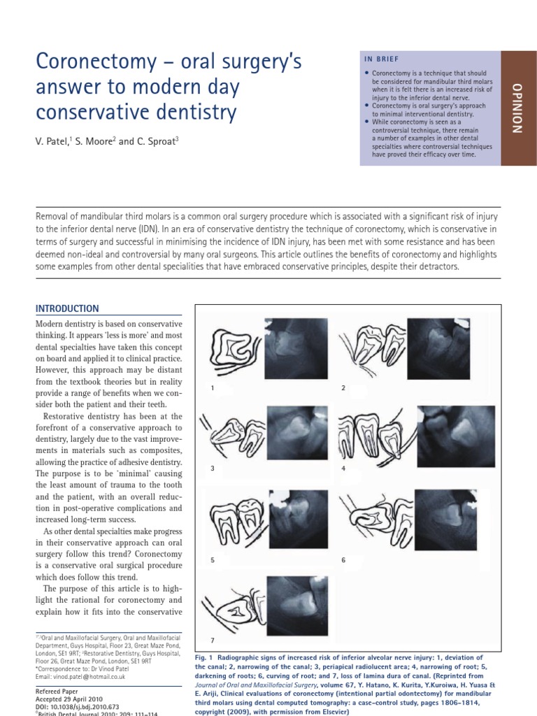 Coronectomy oral surgery’s answer to modern day conservative dentistry