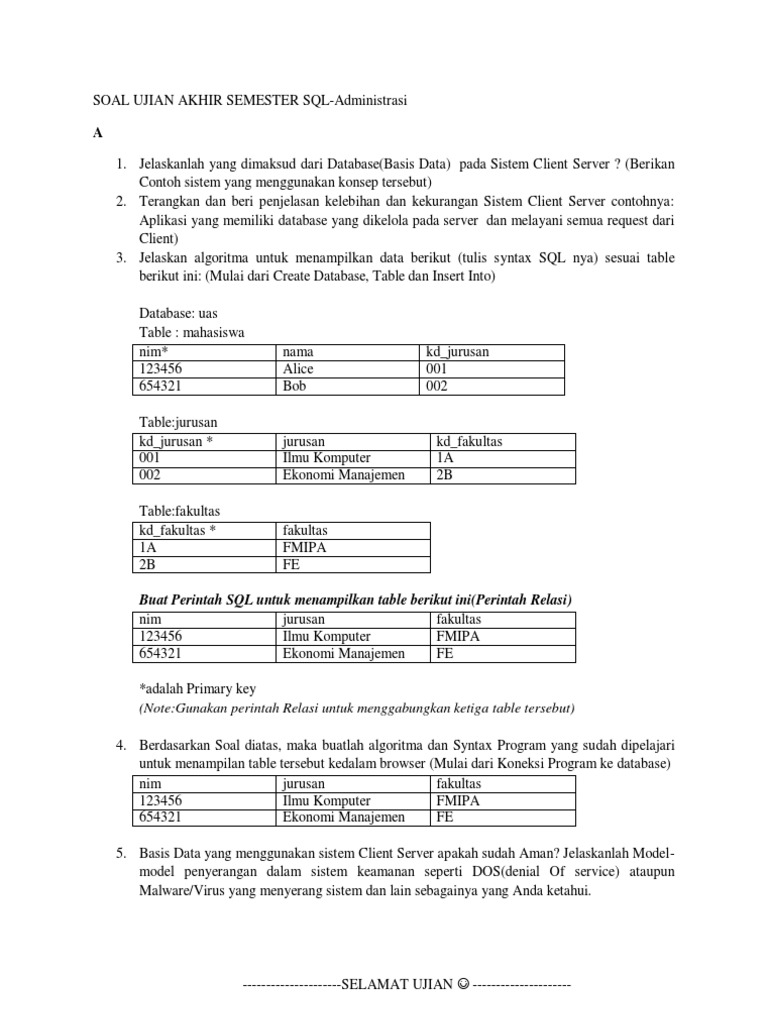 Soal Ujian Akhir Semester SQLAdministrasi
