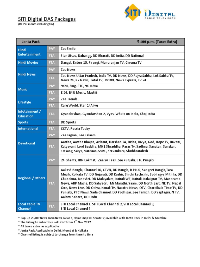 SITI Digital TV Packages Guide | PDF