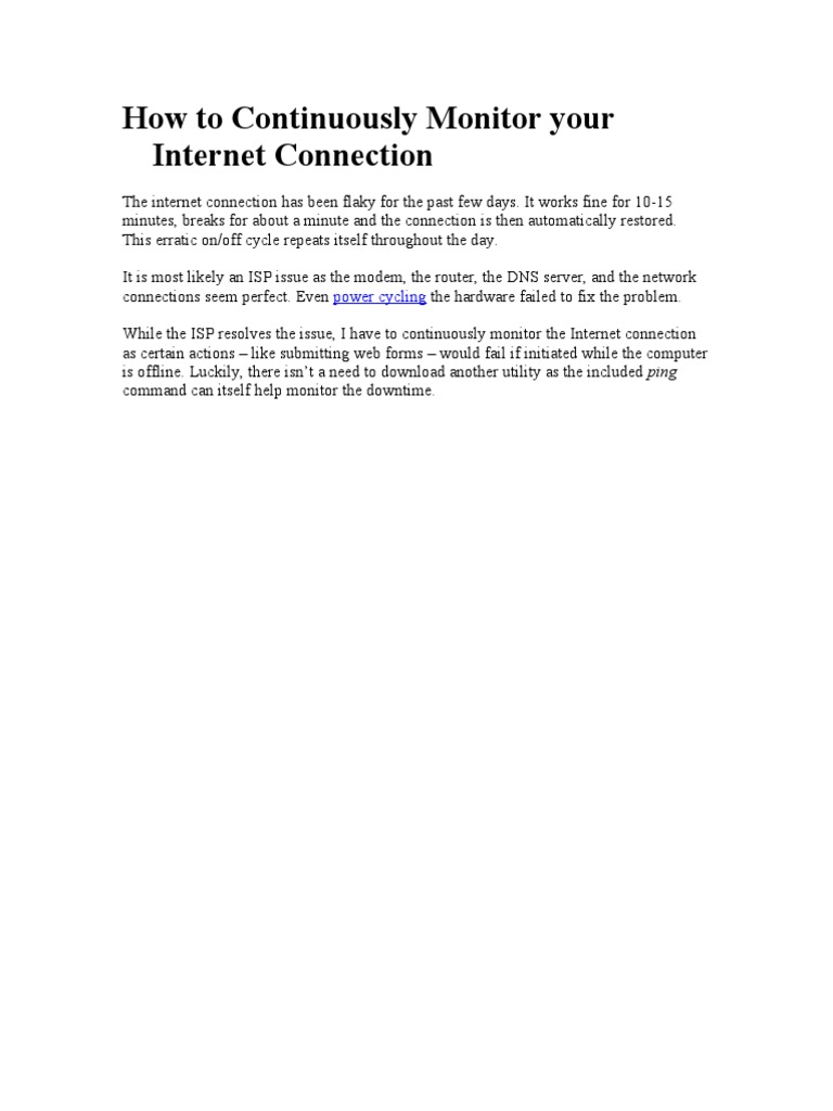 How To Continuously Monitor Your Internet Connection: Power Cycling | PDF