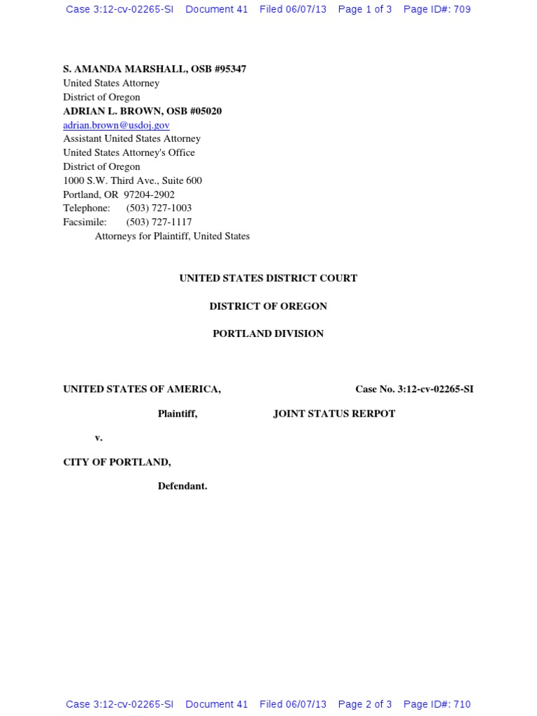 Joint Status Report: US v. City of Portland | PDF | Justice | Crime ...