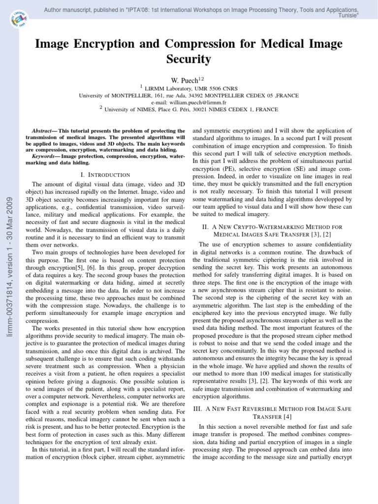 Image Encryption and Compression For Medical Image Security: W. Puech ...