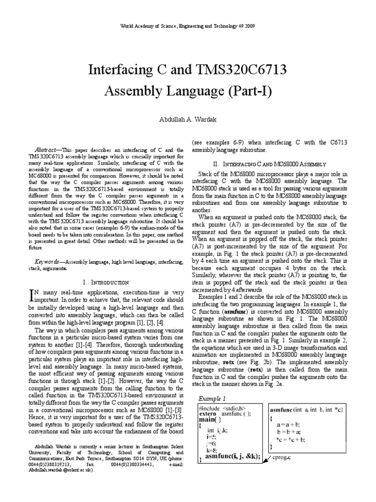 Interfacing C with TMS320C6713 Assembly | PDF | Subroutine | Parameter ...