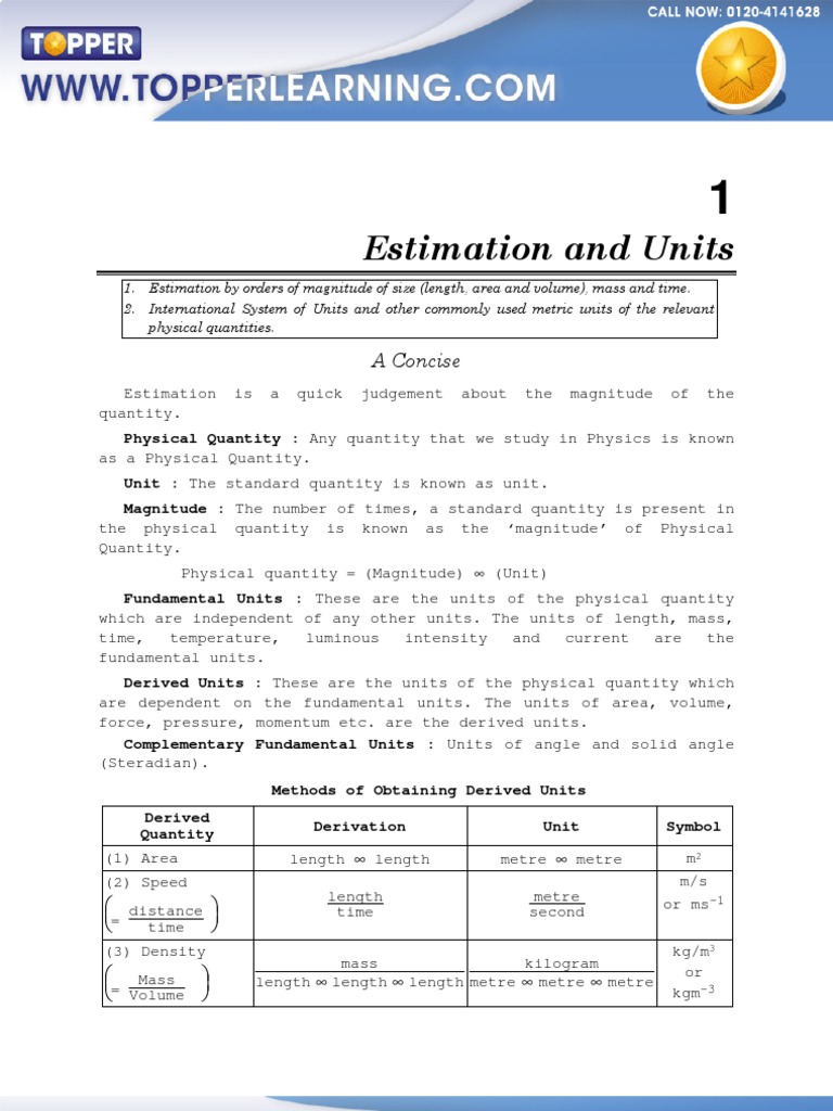 Estimation and Units in Physics | PDF | International System Of Units ...