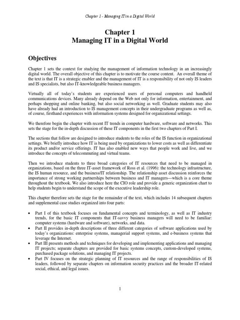 World Of Data Chapter 1 Managing IT in A Digital World: Objectives | PDF | Information Technology |  Telecommunication