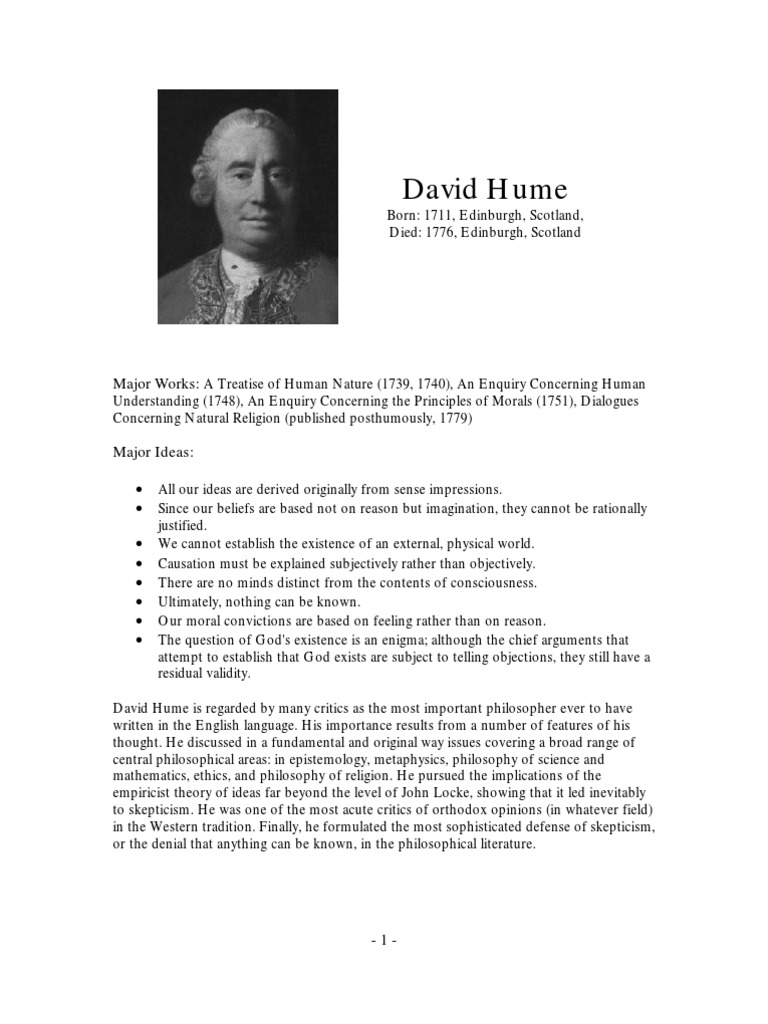 Philosopher Profiles Hume PDF David Hume Idea