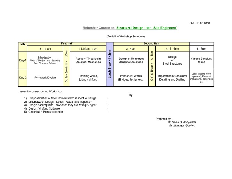 Structural Design Workshop Schedule | PDF | Technology & Engineering