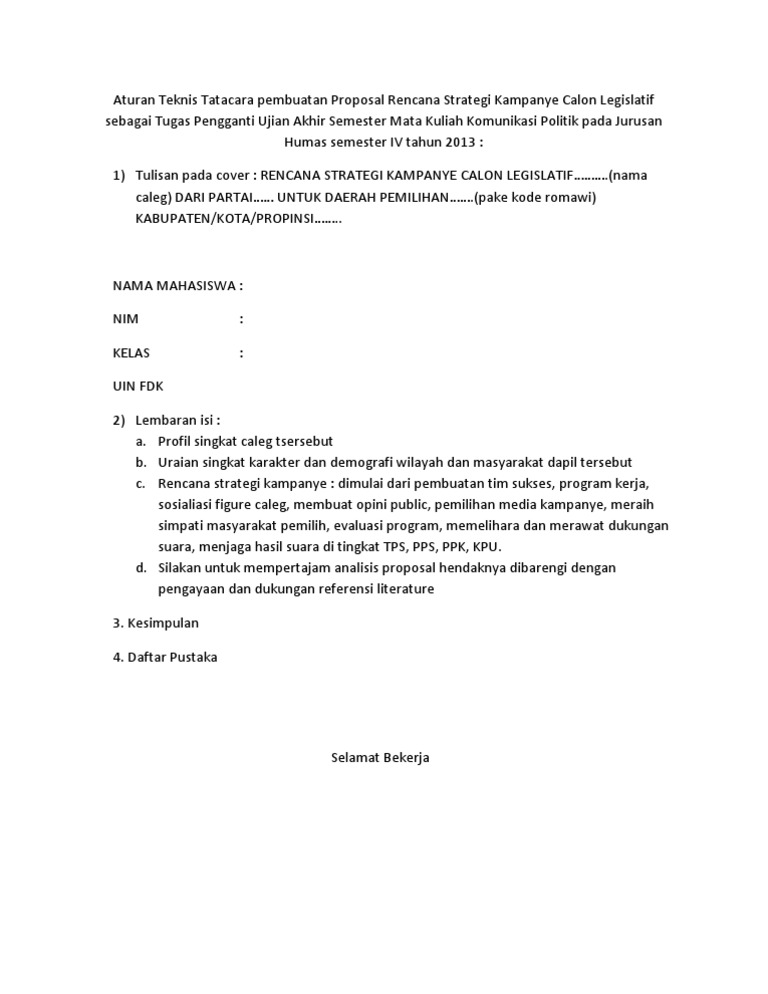 Tatacara Pembuatan Proposal Rencana Strategi Kampanye Caleg