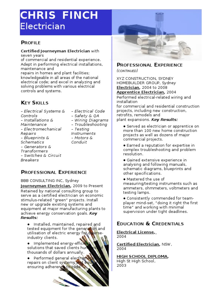 1.Electrician CV Template Electrician Electrical Wiring